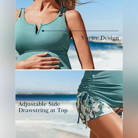 Summer Mae Ribbed Maternity Two-Piece Swimsuit Tankini Silhouette Bloom 8 NWT - Picture 10 of 14